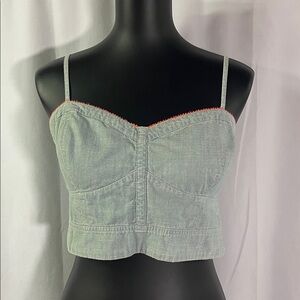 American Eagle Outfitters Chambray Sweetheart Neck Smocked Crop Top